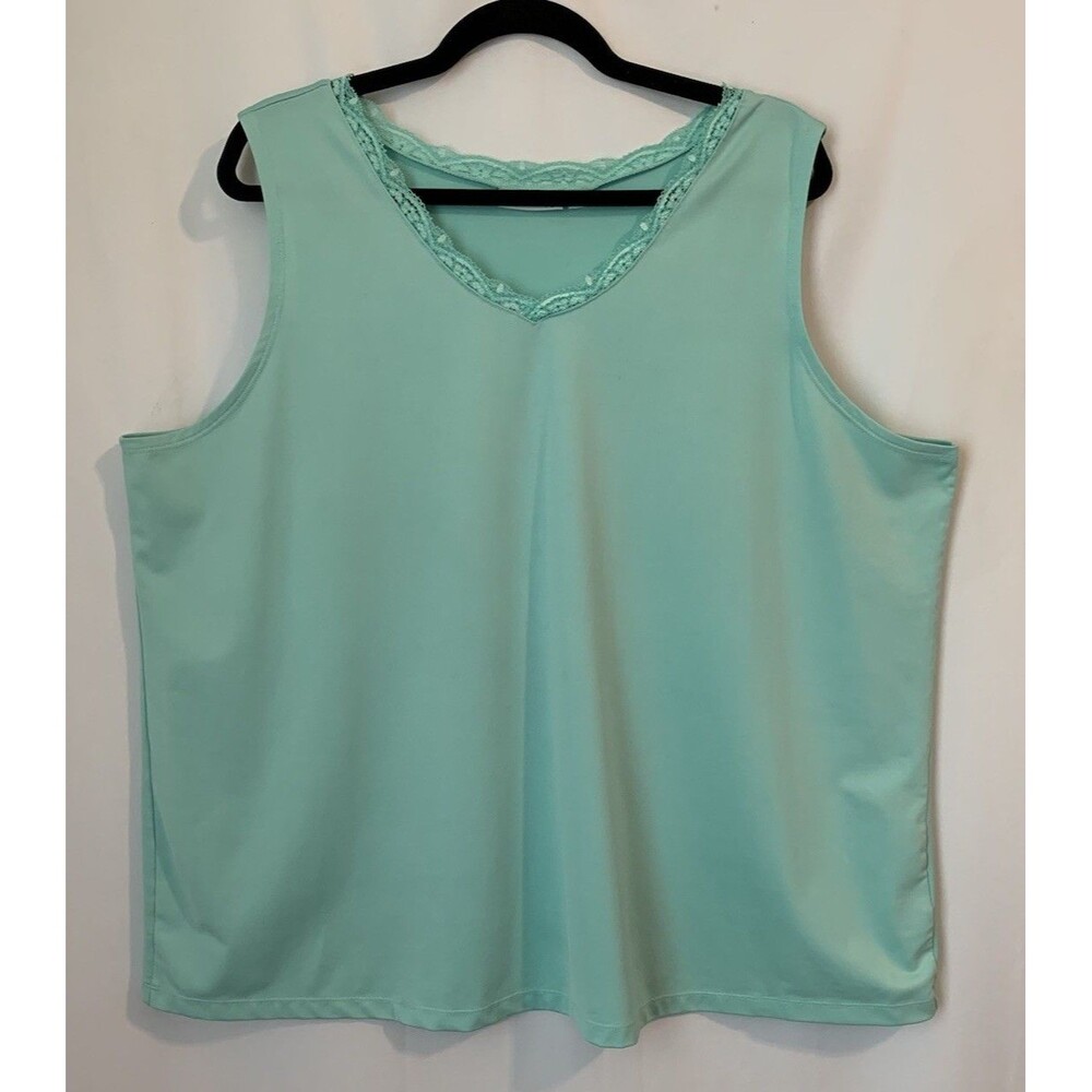 Susan Graver Top Womens Size 2X Crocheted Trim Sleeveless V Neck Mint Green